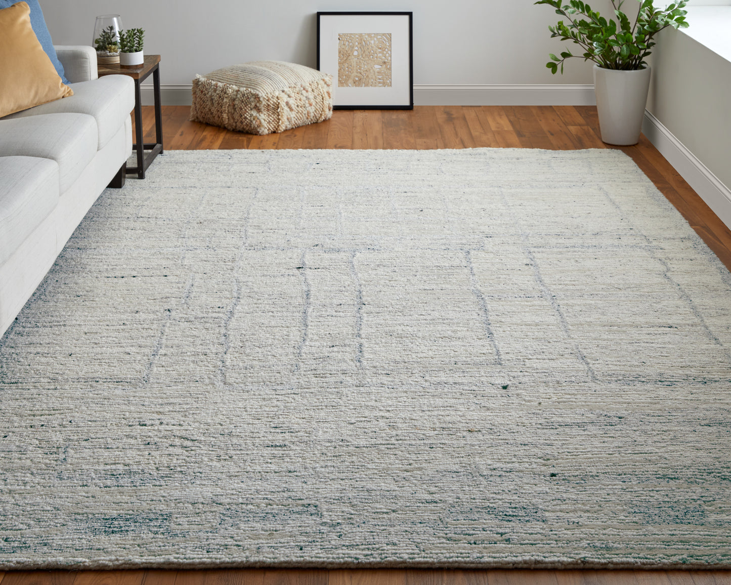 Navaro Modern/Scandinavian/Global Ivory/Gray/Blue Area Rug