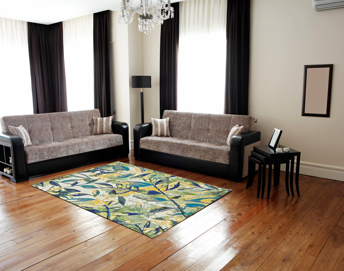 Brixton Modern/Tropical/Cottage Floral & Botanical/Distressed Green/Blue/Ivory - Feizy Rug