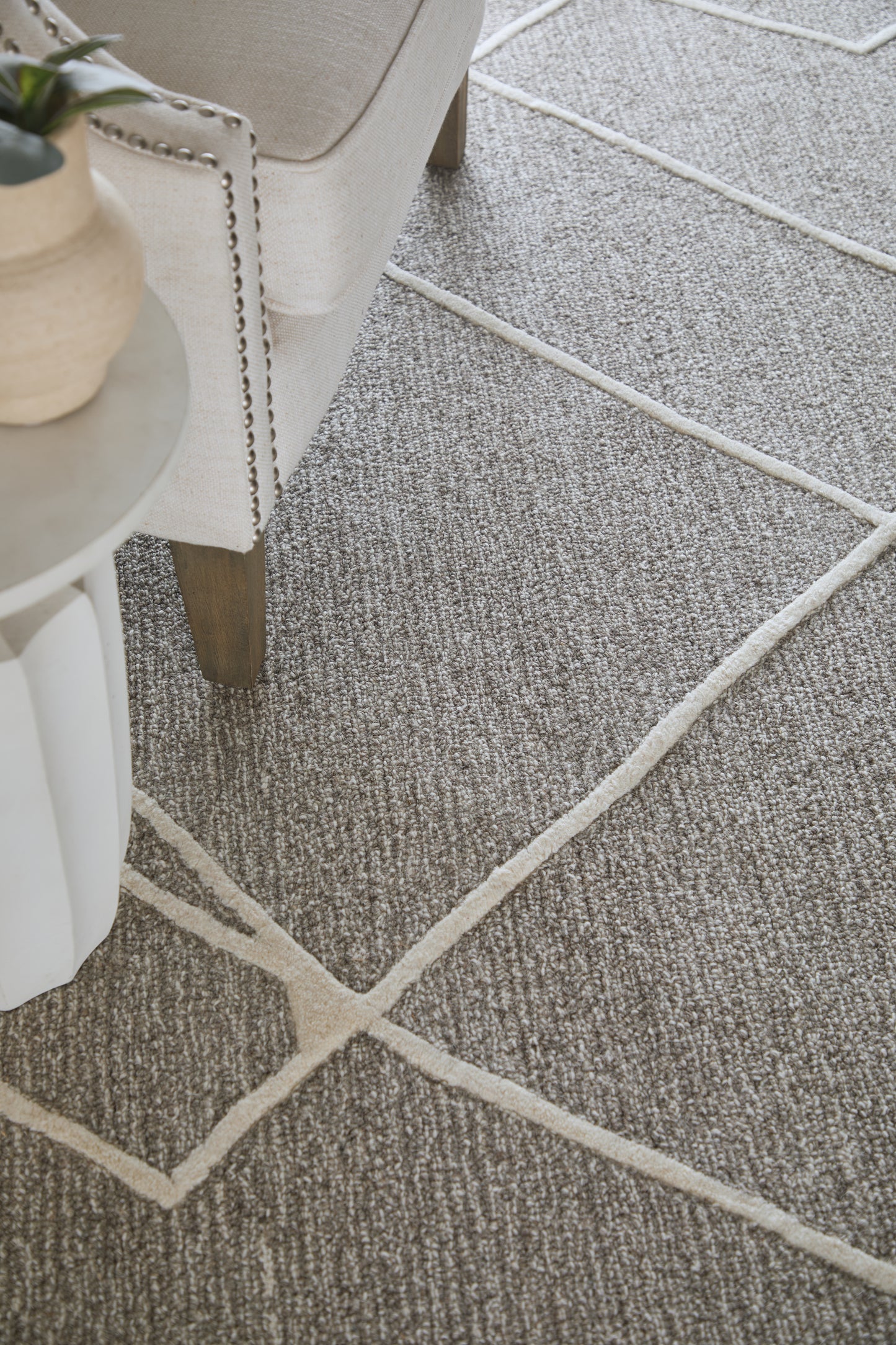 Euclid Transitional/Industrial/Farmhouse Abstract/Geometric Taupe/Ivory/Gray - Feizy Rug