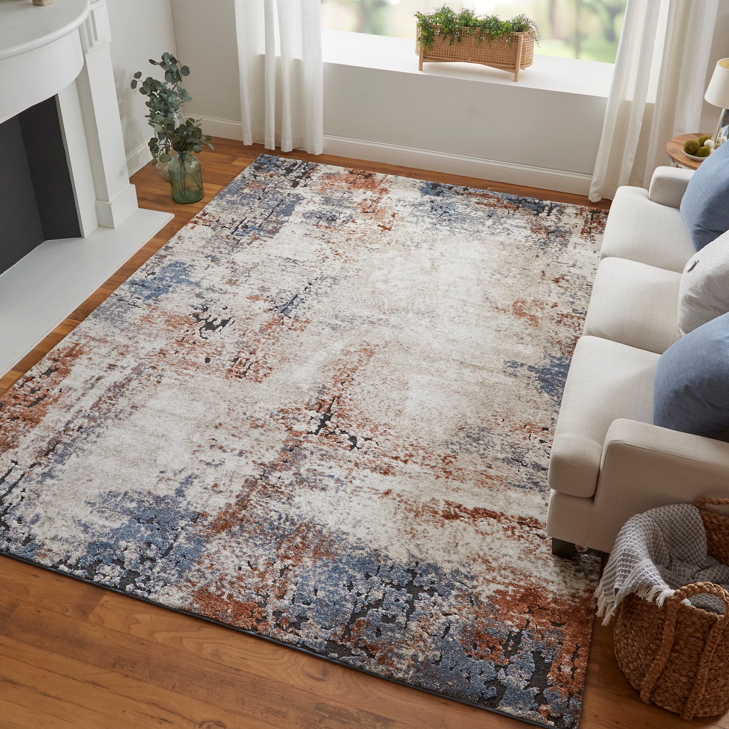 Gilmore Modern/Casual/Bohemian & Eclectic Distressed/Abstract Ivory/Blue/Taupe - Feizy Rug