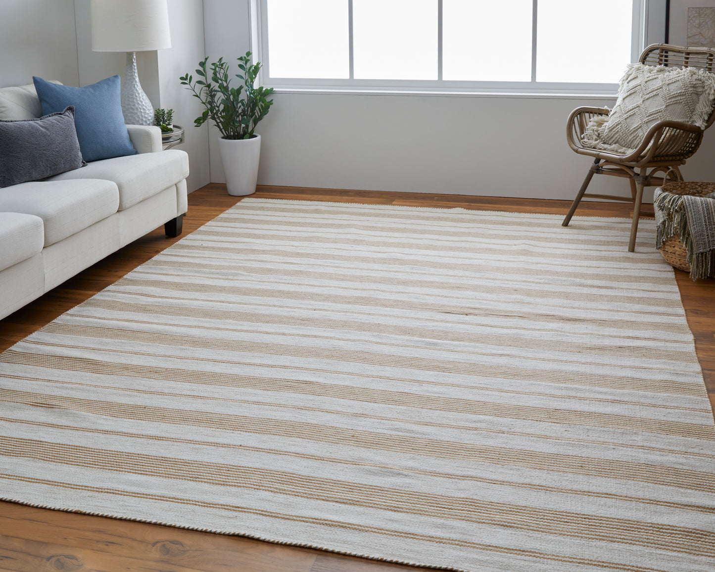 Duprine Transitional/Casual/Nautical & Coastal Stripes/Geometric Ivory/Taupe/Brown - Feizy Rug