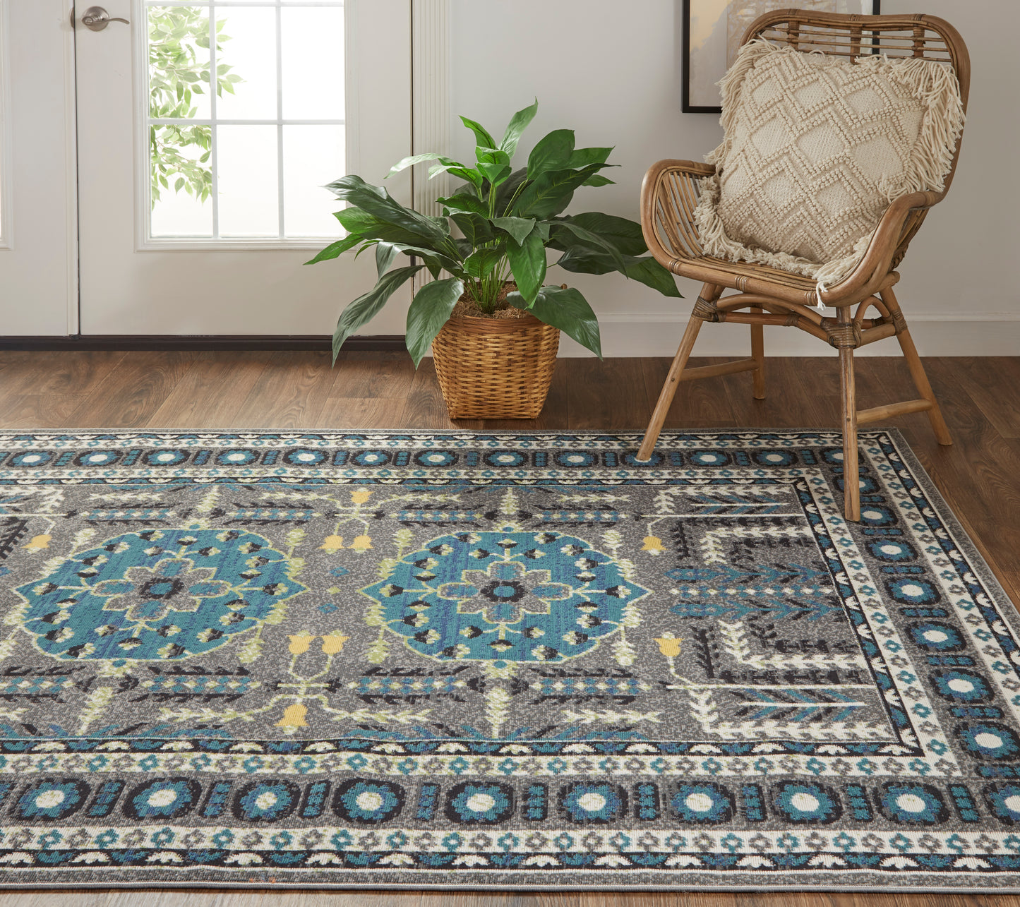 Foster Transitional/Classic/Bohemian & Eclectic Medallion/Bordered Gray/Blue/Green - Feizy Rug