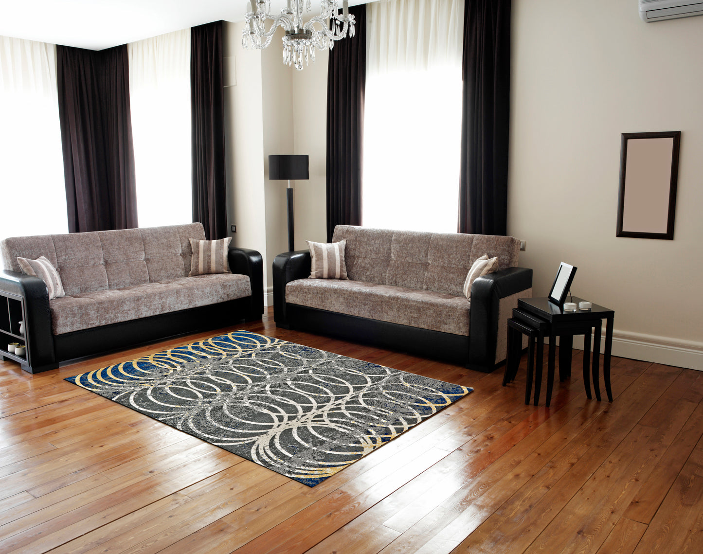 Brixton Modern/Bohemian & Eclectic/Global Geometric/Distressed Gray/Ivory/Blue - Feizy Rug