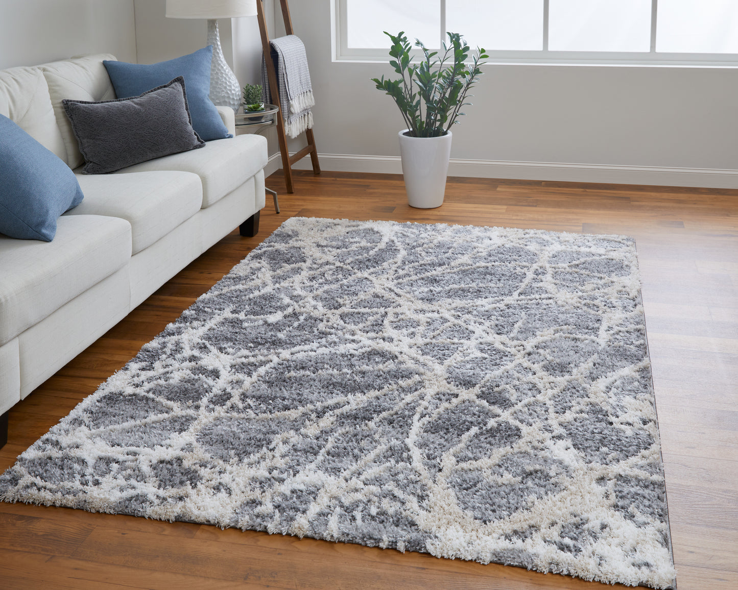 Mynka Transitional/Casual Abstract Gray/Ivory - Feizy Rug