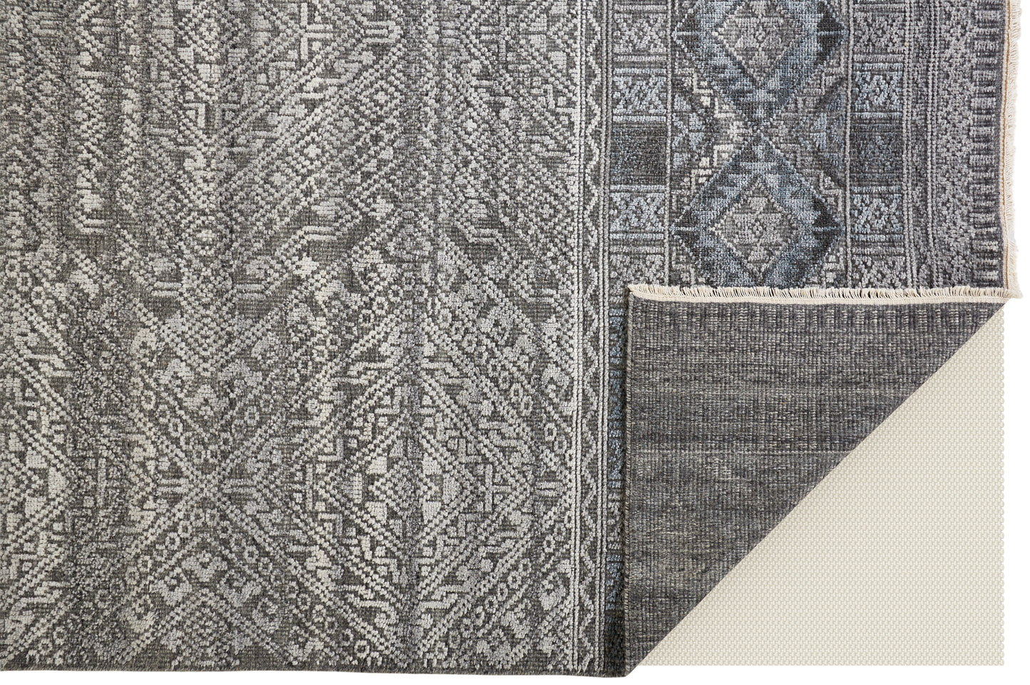 Payton Transitional/Farmhouse/Scandinavian Diamond/Trellis & Lattice Gray/Ivory/Blue - Feizy Rug