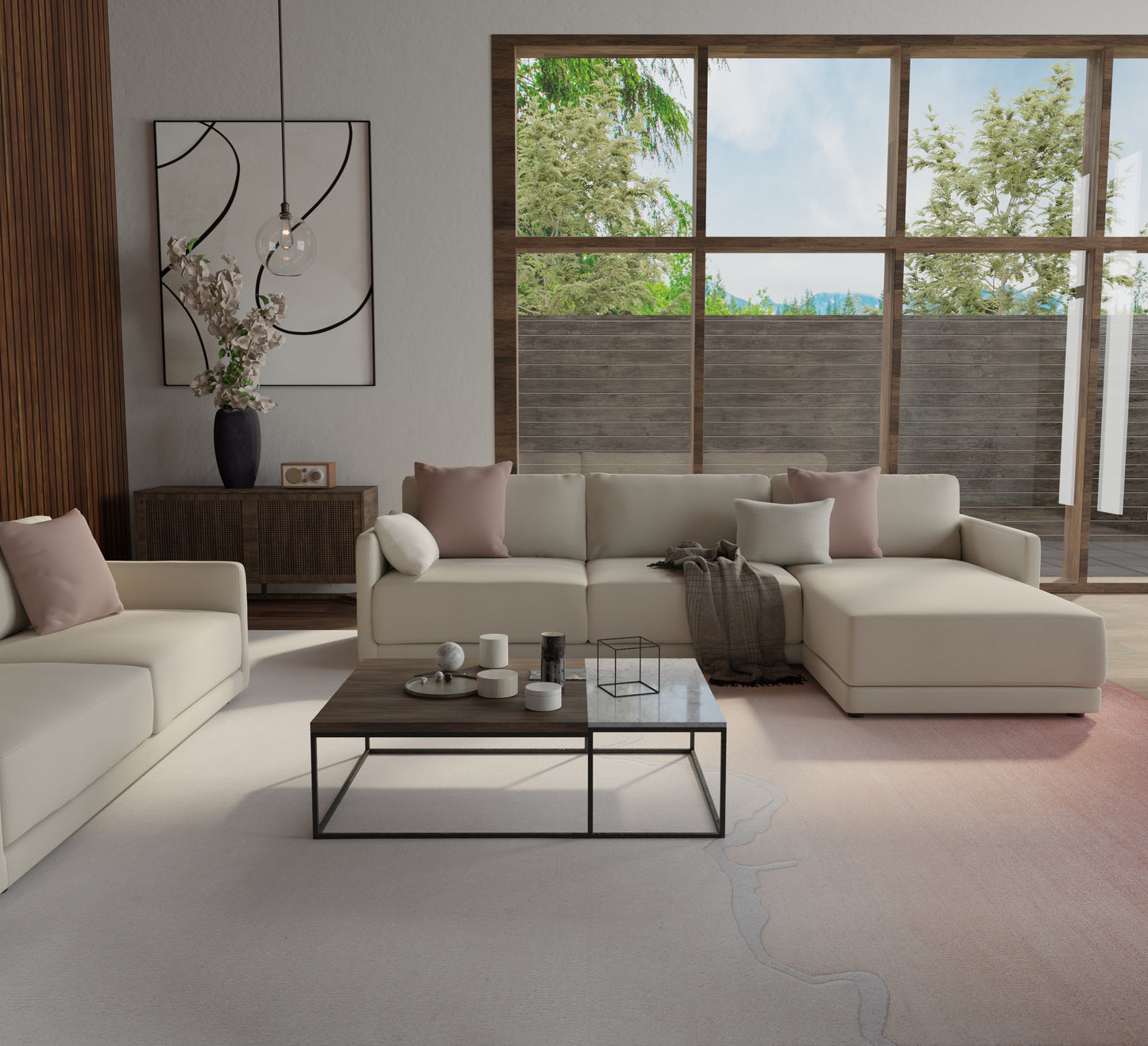 Katya Modern/Casual Pink/Ivory Accent Rug