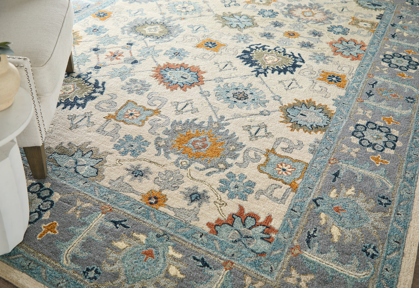 Springfield Traditional Floral & Botanical/Bordered Blue/Gray/Ivory - Feizy Rug