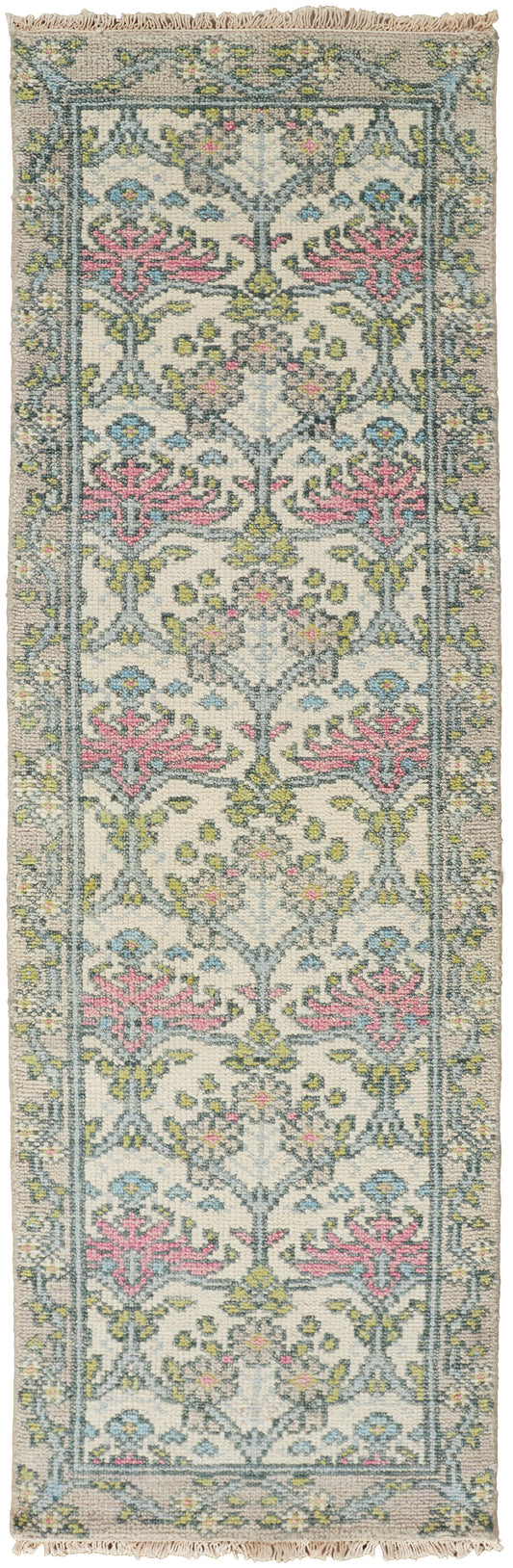 Beall Traditional/Classic/Vintage Ivory/Pink/Green Runner  Feizy Rugs Small Parcel,Feizy Rugs,Beall,Ivory/Pink/Green,2'6" x 8',Runner,Wool,Traditional/Classic/Vintage,India