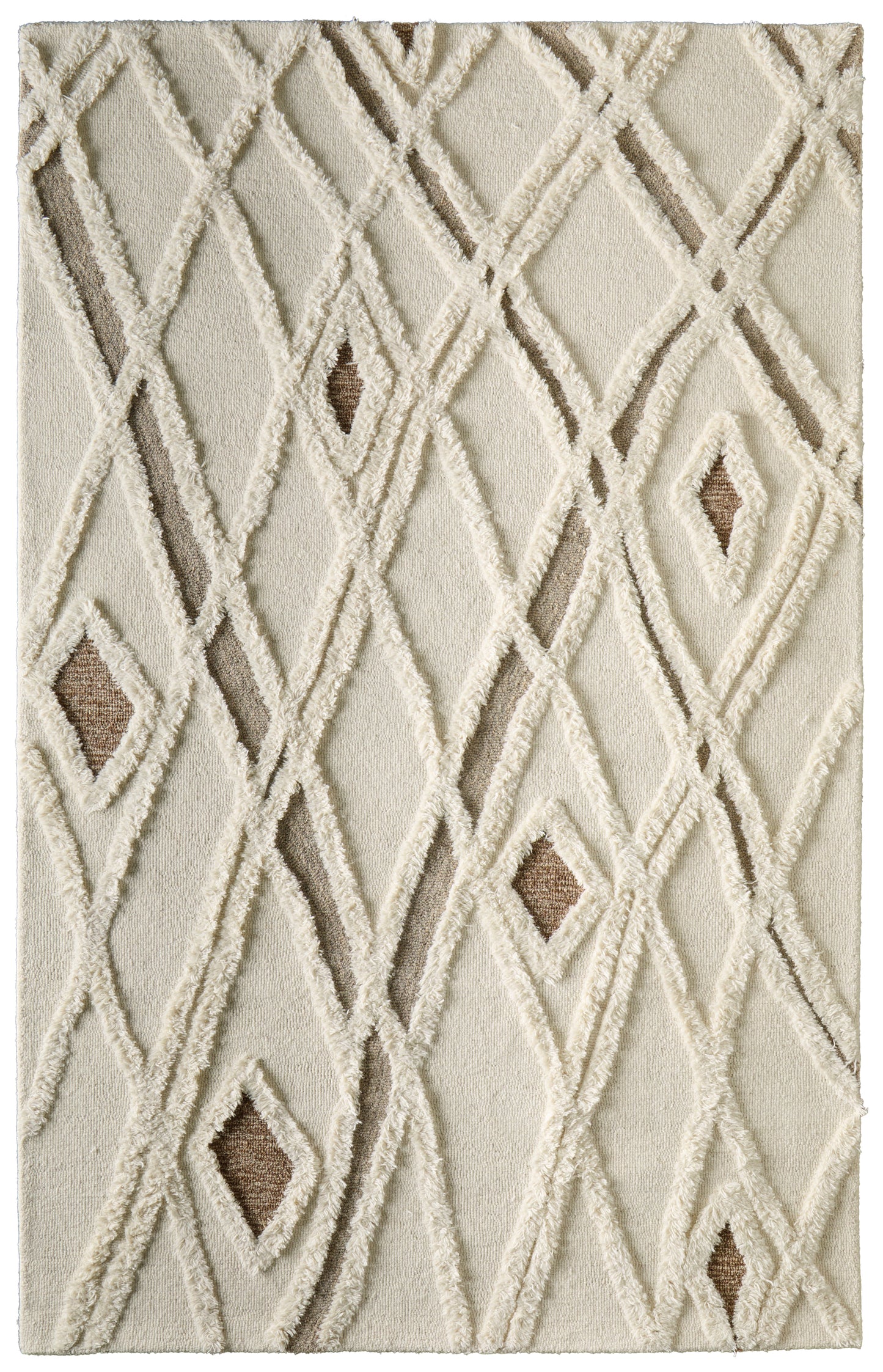 Anica Transitional/Moroccan/Casual Geometric/Diamond/Abstract Ivory/Taupe/Brown - Feizy Rug