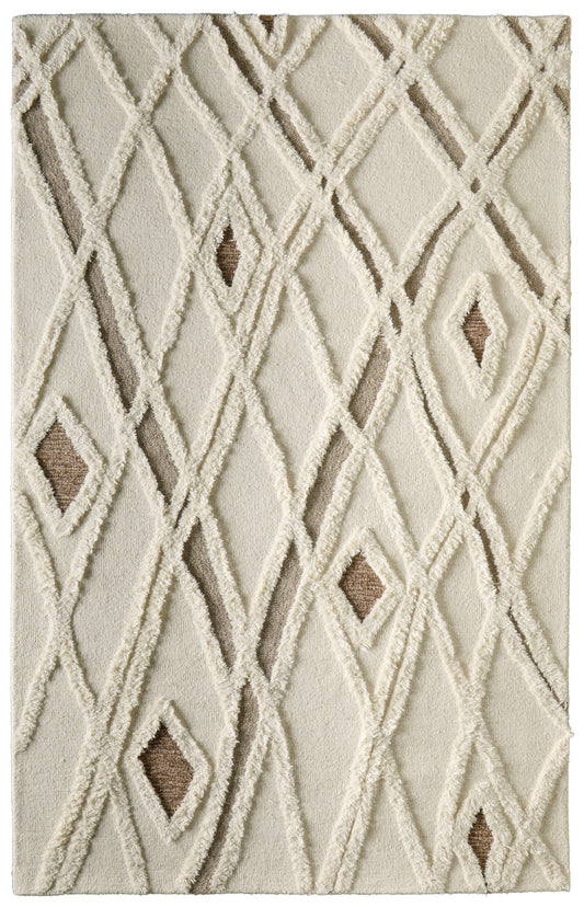 Anica Transitional/Moroccan/Casual Geometric/Diamond/Abstract Ivory/Taupe/Brown - Feizy Rug