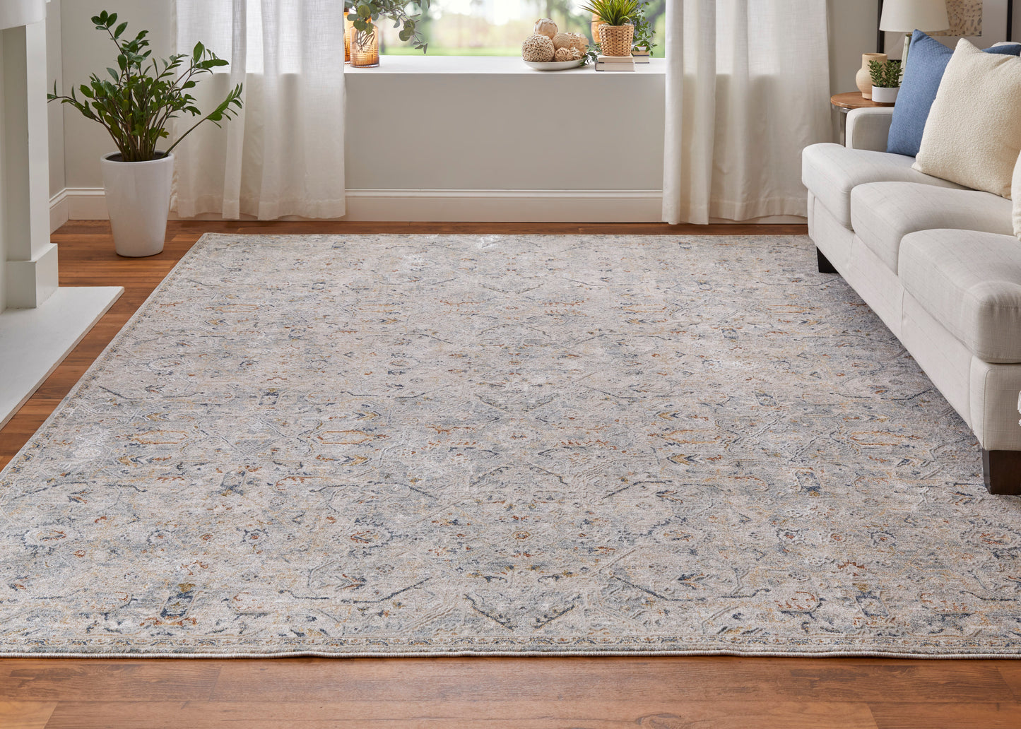 Pasha Transitional/Bohemian & Eclectic/Global Ivory/Blue/Tan Accent Rug  Feizy Rugs Small Parcel,Feizy Rugs,Pasha,Ivory/Blue/Tan,2' x 3',Accent Rug,Polyester,Transitional/Bohemian & Eclectic/Global,Turkey