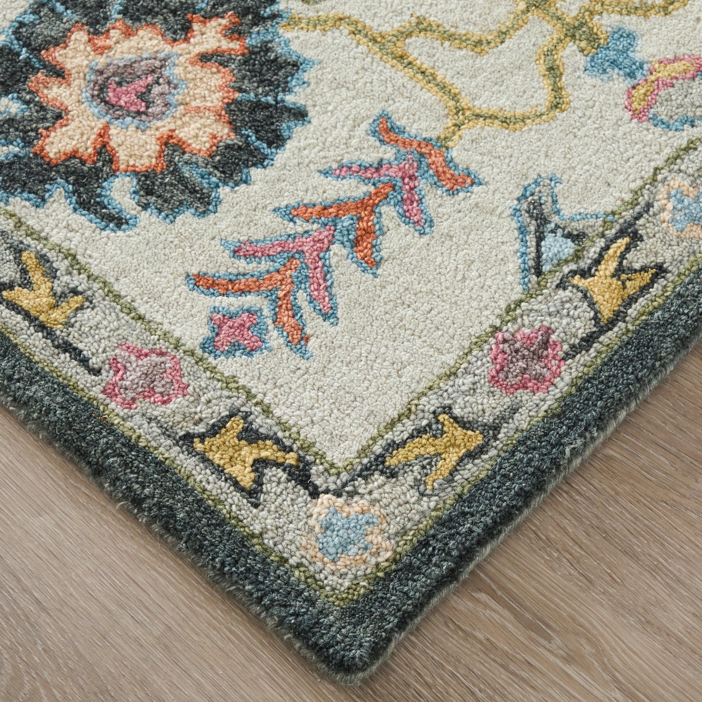Springfield Traditional Floral & Botanical/Bordered/Medallion Gray/Ivory/Blue - Feizy Rug