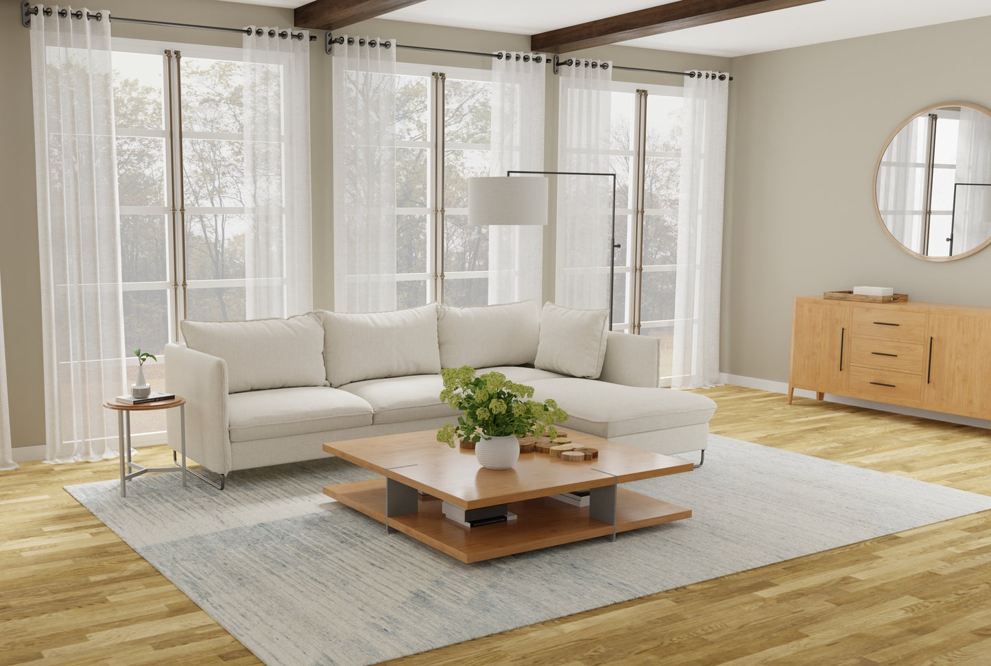 Brighton Modern/Casual/Global Blue/Ivory/Silver Accent Rug