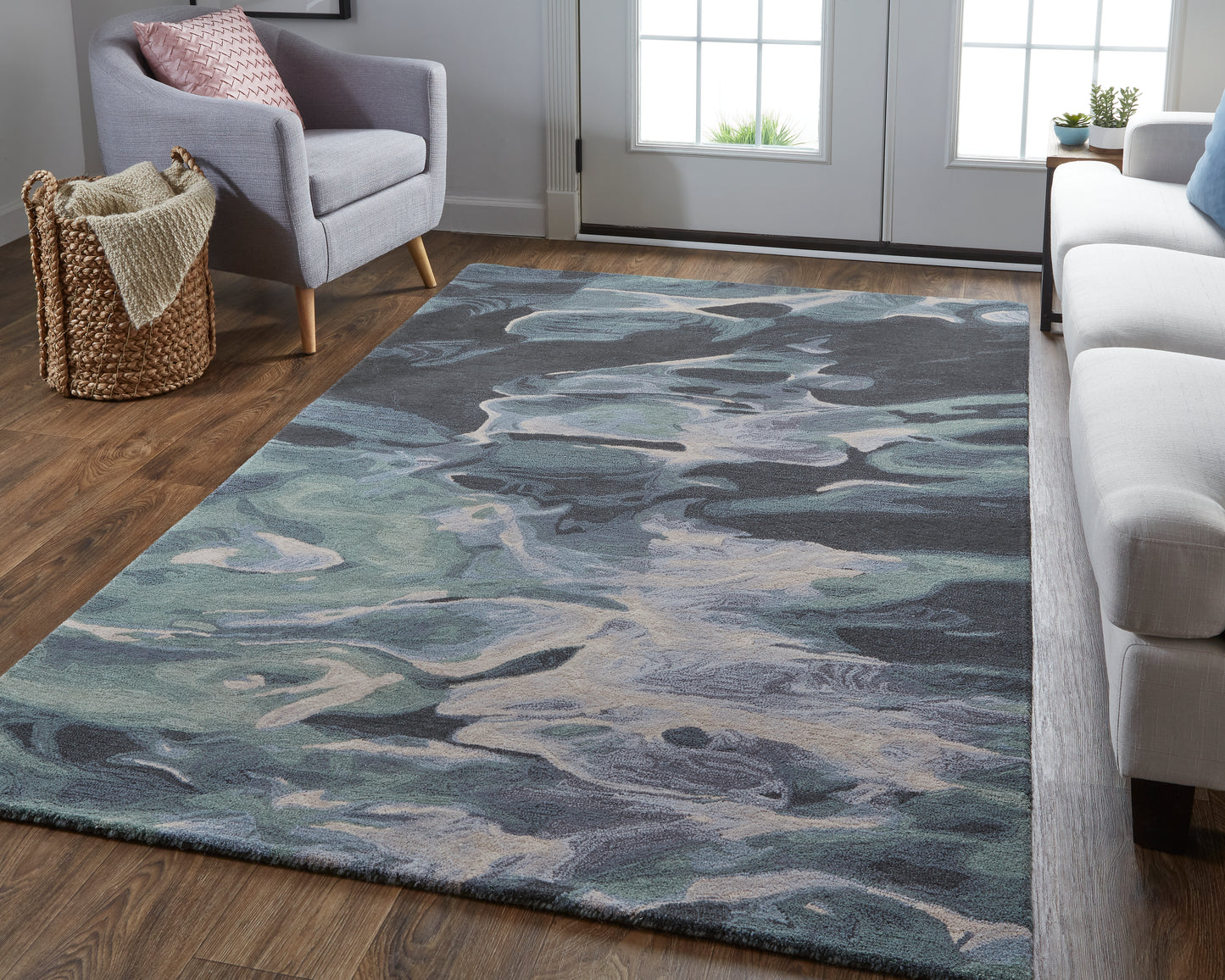 Amira Transitional/Industrial/Casual Abstract/Watercolor Green/Blue/Black - Feizy Rug