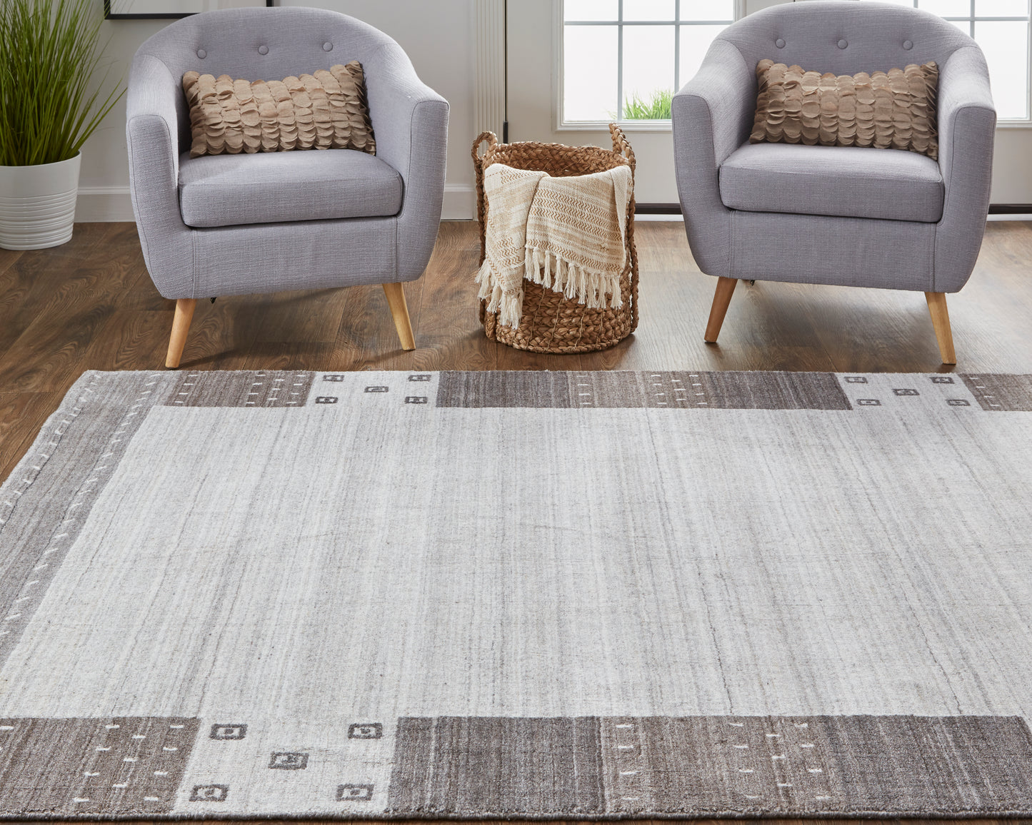 Legacy Transitional/Rustic/Casual Bordered/Patchwork Gray/Silver/Black - Feizy Rug