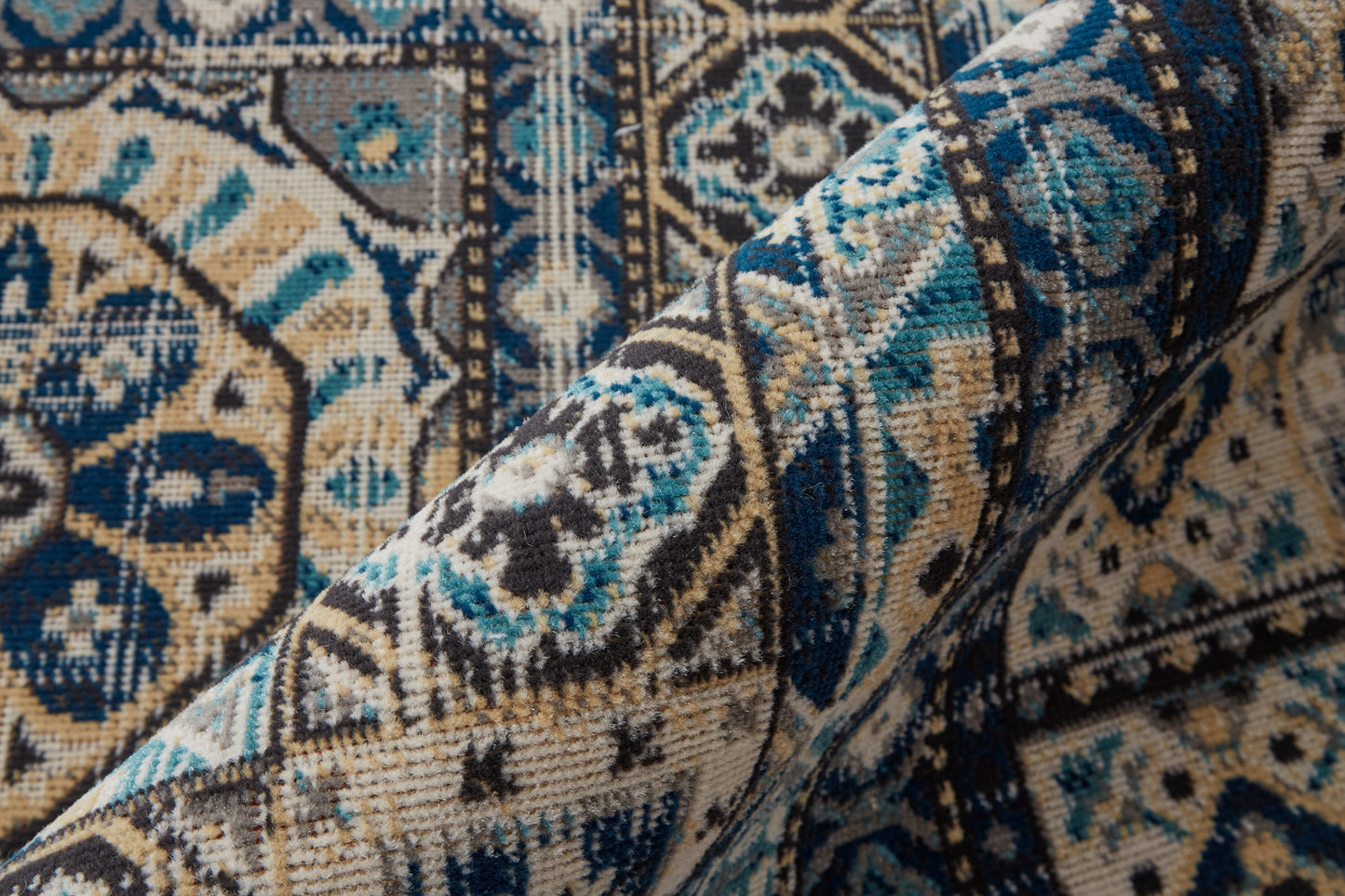 Nolan Transitional/Bohemian & Eclectic/Classic Medallion/Bordered/Moroccan Ivory/Tan/Blue - Feizy Rug