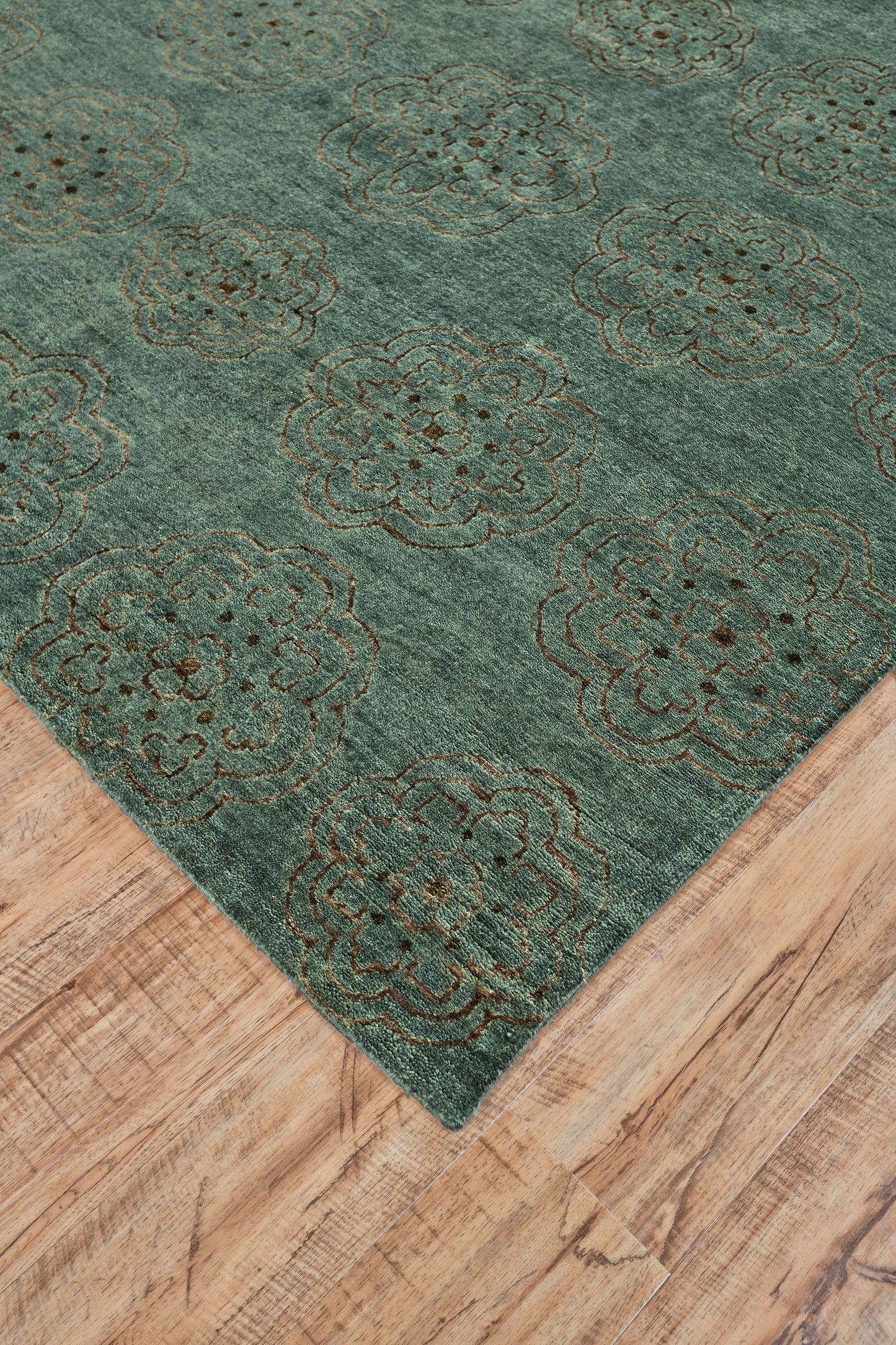 Qing Transitional/Casual Floral & Botanical/Oriental/Distressed Blue/Green/Taupe - Feizy Rug