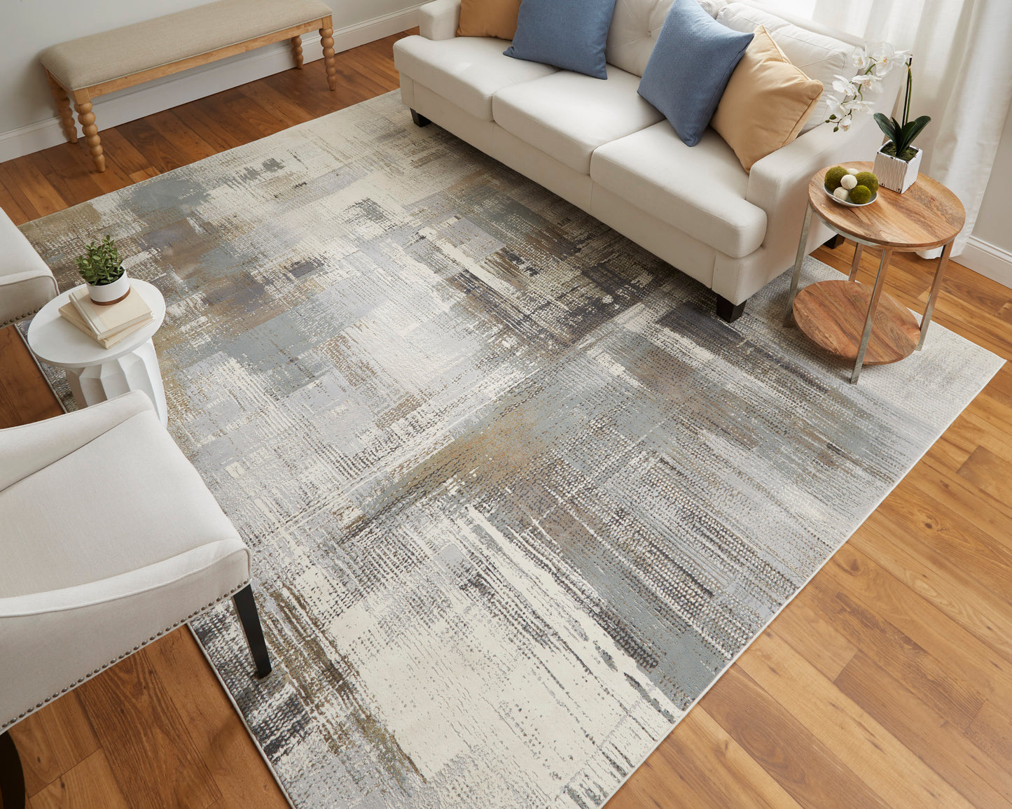 Clio Modern/Industrial/Bohemian & Eclectic Abstract Ivory/Gray/Brown - Feizy Rug