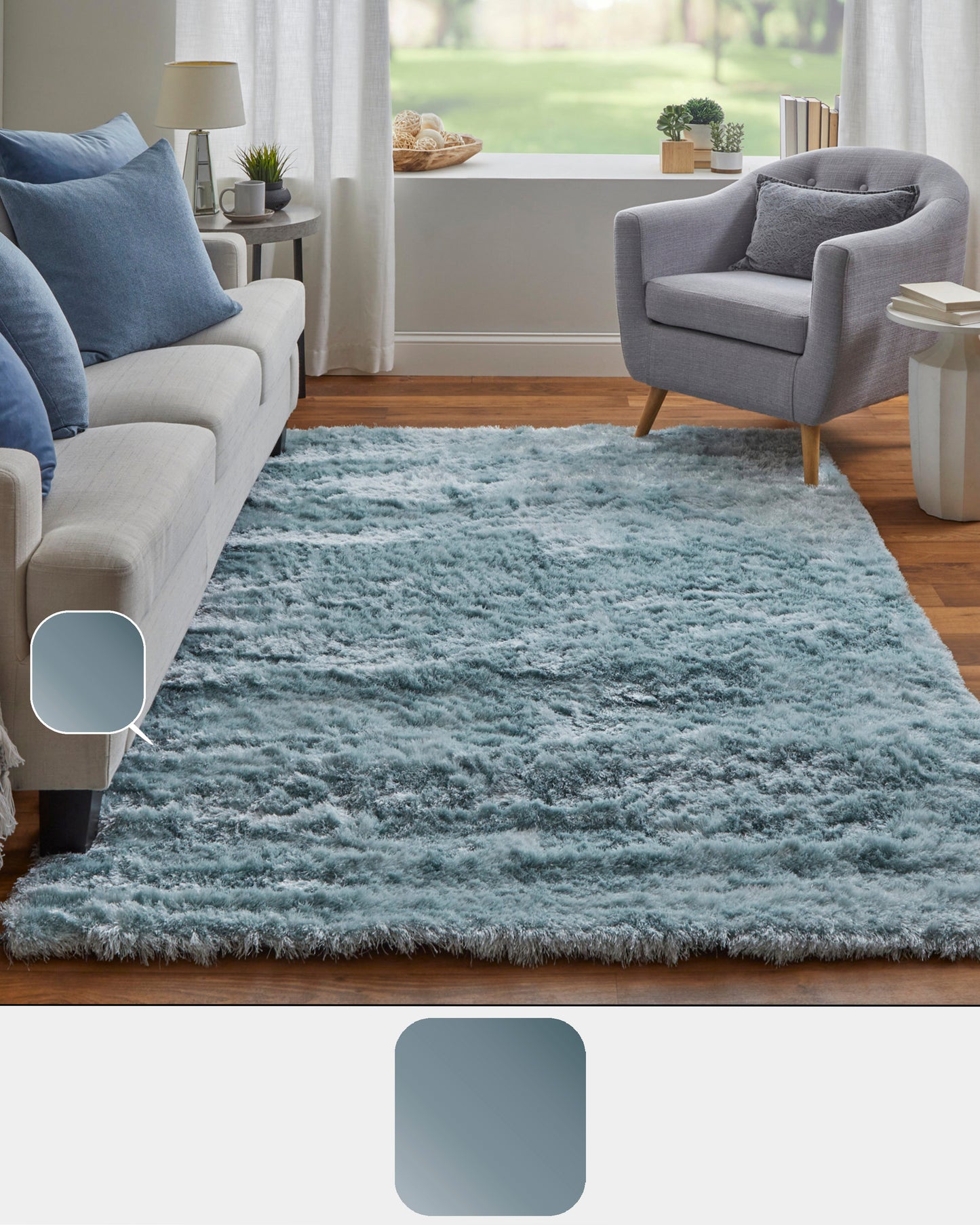 Indochine Modern/Luxury & Glam/Casual Blue/Silver Area Rug