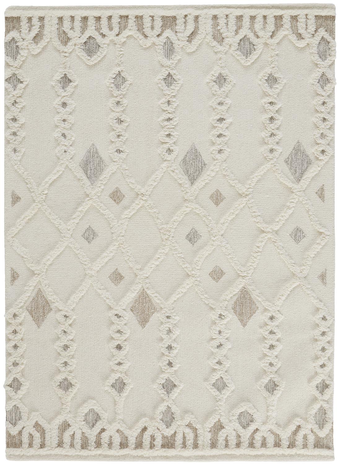 Anica Transitional/Scandinavian/Farmhouse Trellis & Lattice/Diamond Ivory/Tan/Silver - Feizy Rug