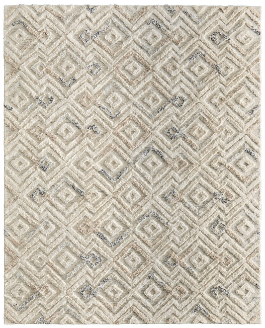 Anica Transitional/Bohemian & Eclectic/Moroccan Moroccan/Geometric/Distressed Ivory/Gray/Black - Feizy Rug