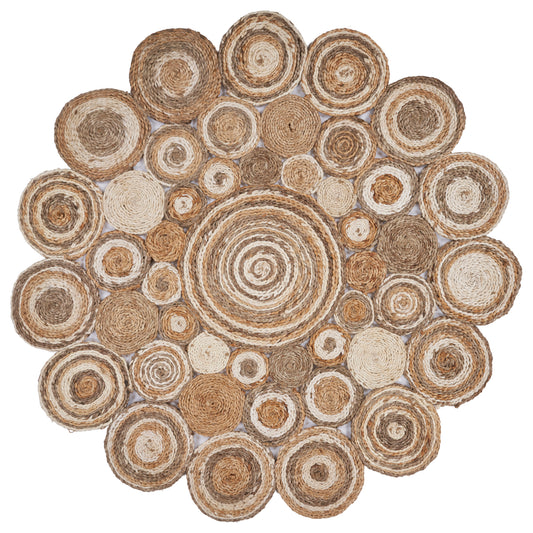 Ox Bay Brown/Natural Ivory Contemporary Geometric All-Natural Jute Indoor Round Area Rug - Silo view