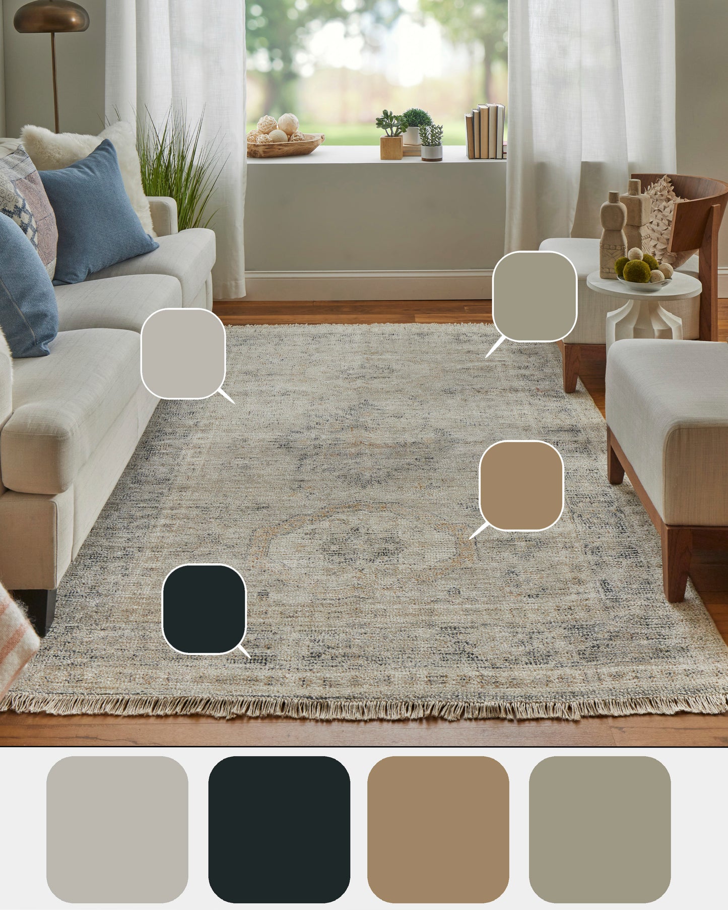 Caldwell Transitional/Bohemian & Eclectic/Vintage Tan/Gray/Gold Accent Rug