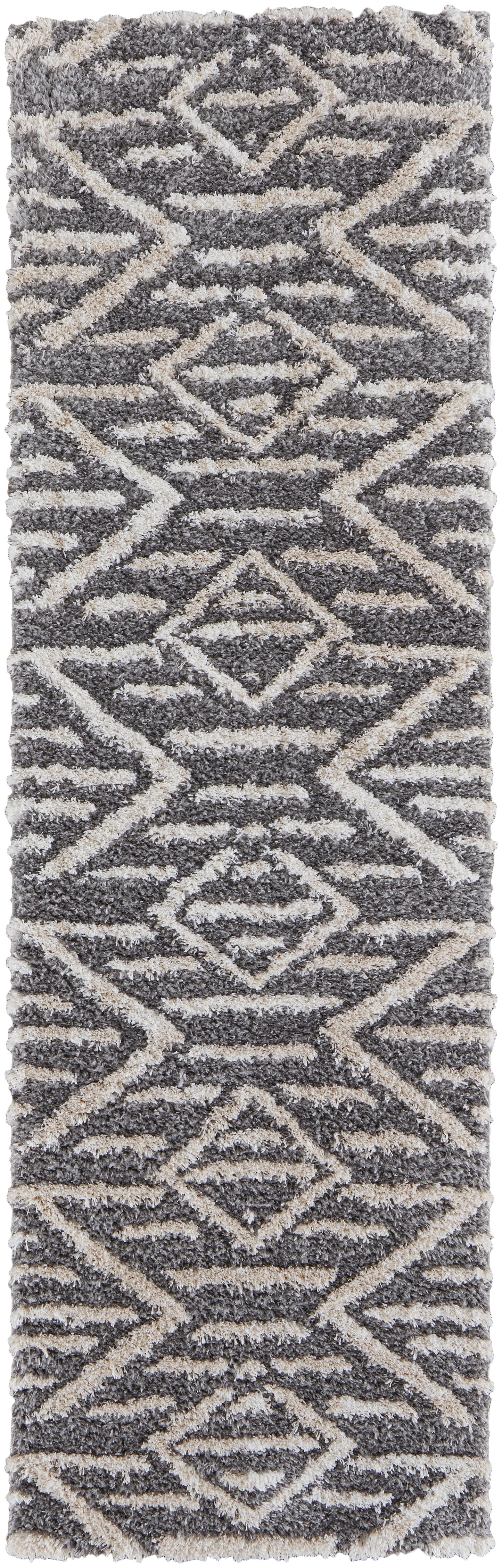 Mynka Transitional/Bohemian & Eclectic/Farmhouse Diamond/Geometric Gray/Ivory - Feizy Rug