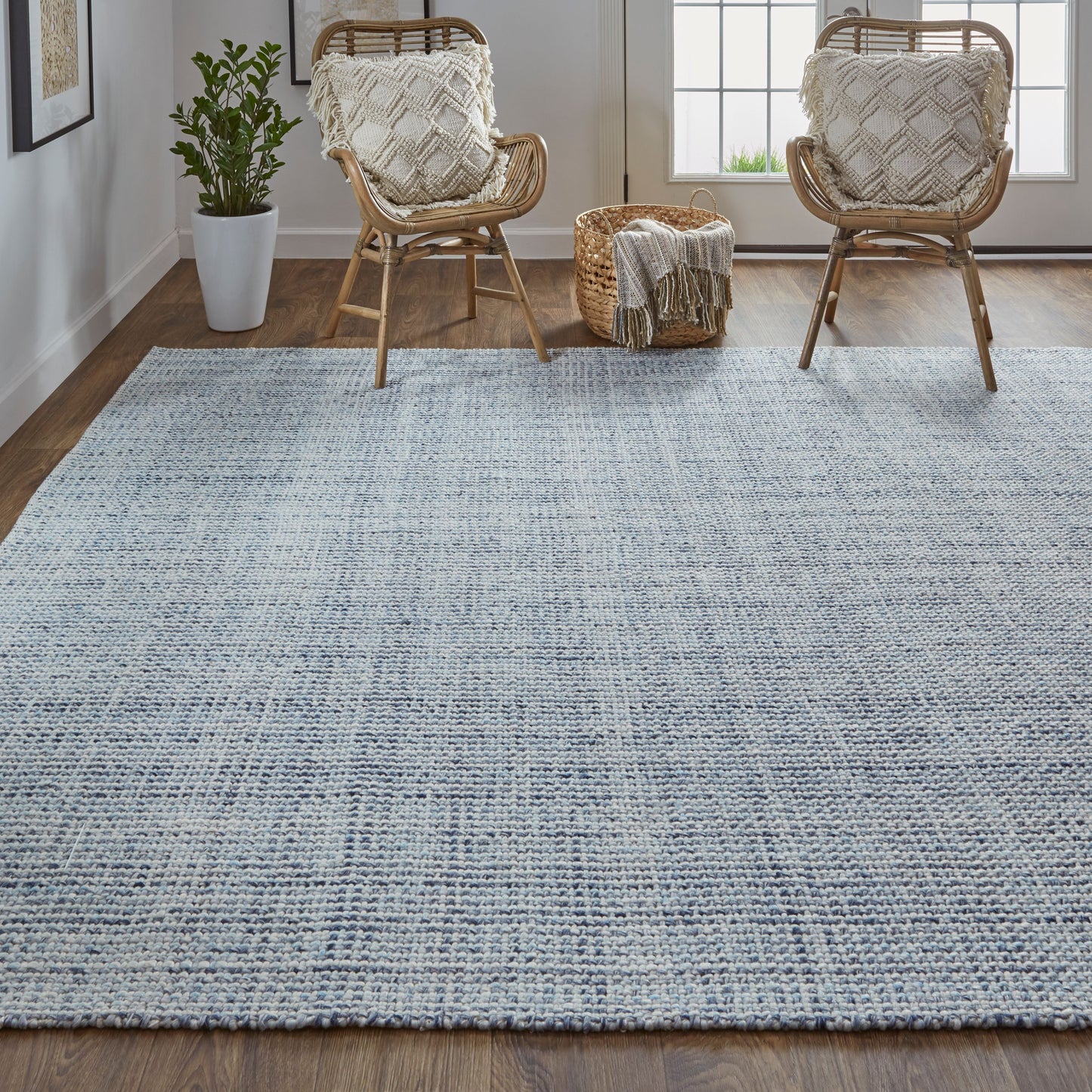 Naples Transitional/Casual/Nautical & Coastal Solid/Stripes Gray/Ivory/Blue - Feizy Rug