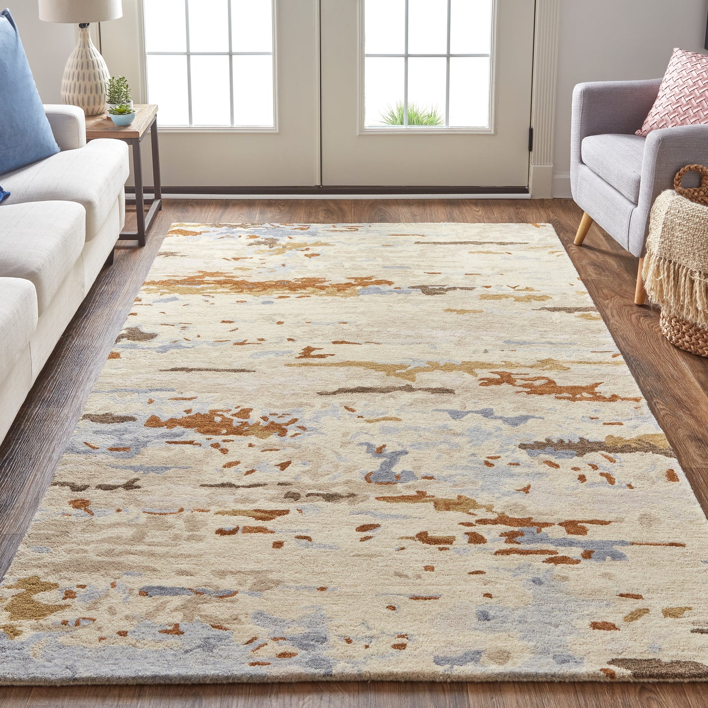 Everley Modern/Casual Ivory/Blue/Brown Accent Rug