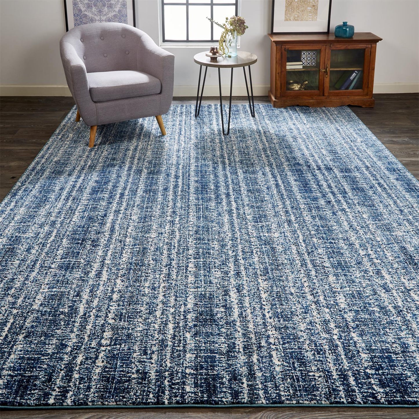 Remmy Transitional/Casual/Farmhouse Solid/Stripes Blue/Ivory - Feizy Rug