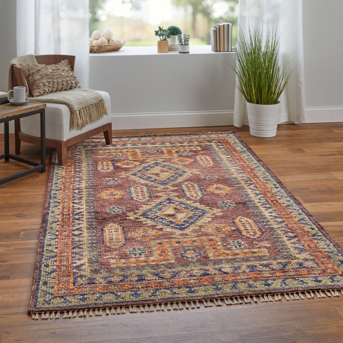 Fillmore Traditional/Bohemian & Eclectic Geometric/Diamond/Bordered Red/Green/Blue - Feizy Rug