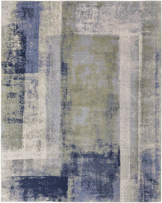 Clio Modern/Casual Blue/Green/Ivory Area Rug