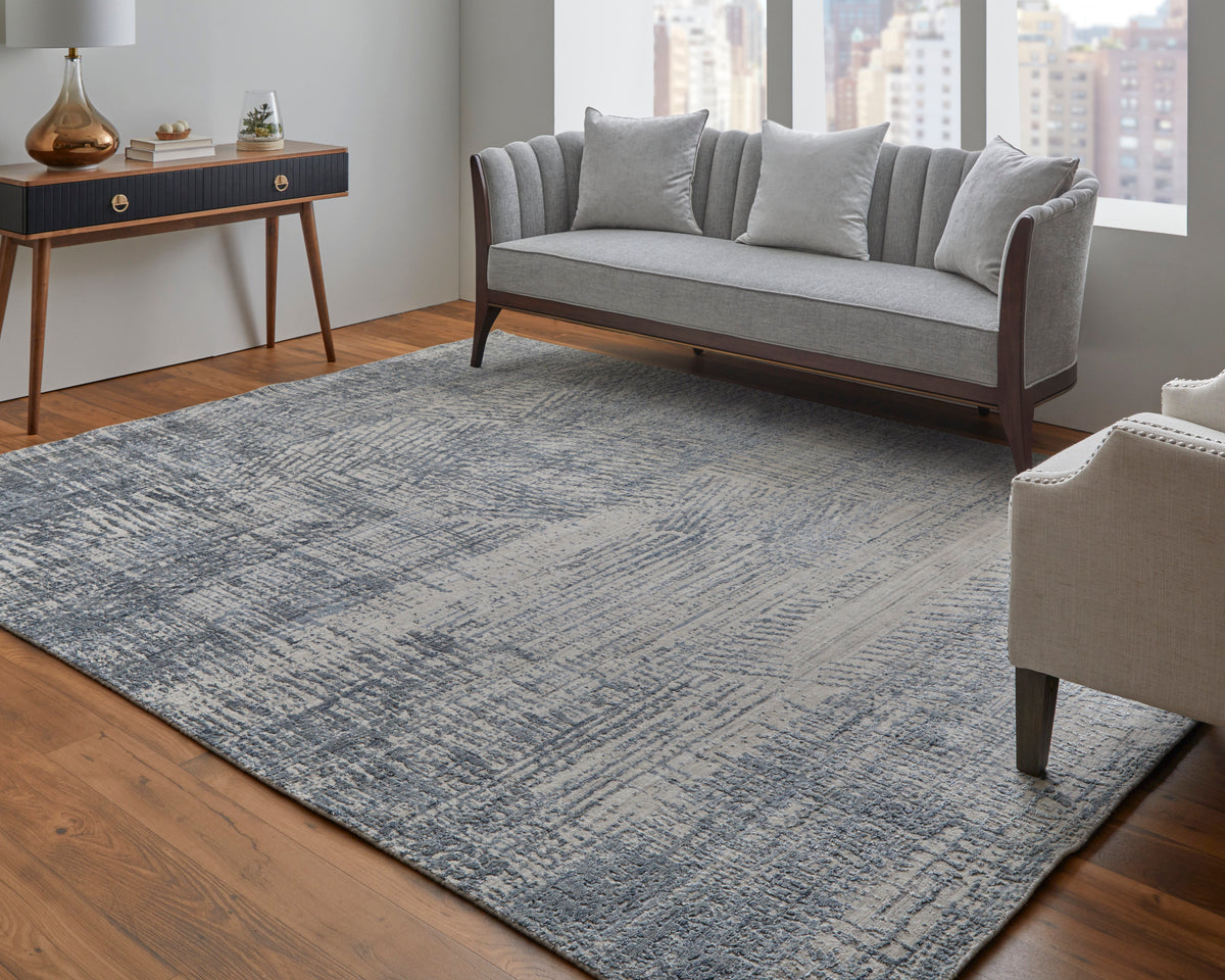 Eastfield Modern/Casual Abstract/Distressed Blue/Ivory/Gray 69AI - Feizy Rug