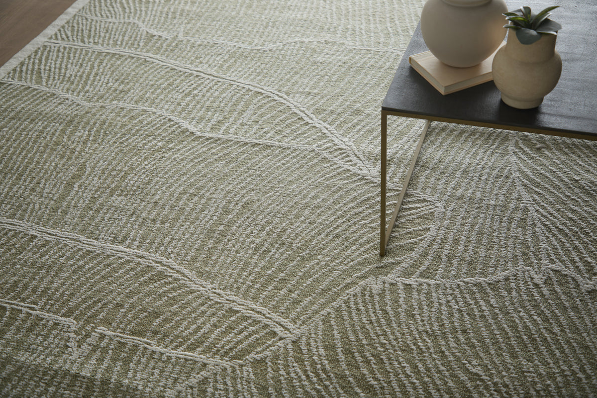 Winston Modern/Nautical & Coastal Floral & Botanical/Bordered/Abstract Green/Ivory - Feizy Rug