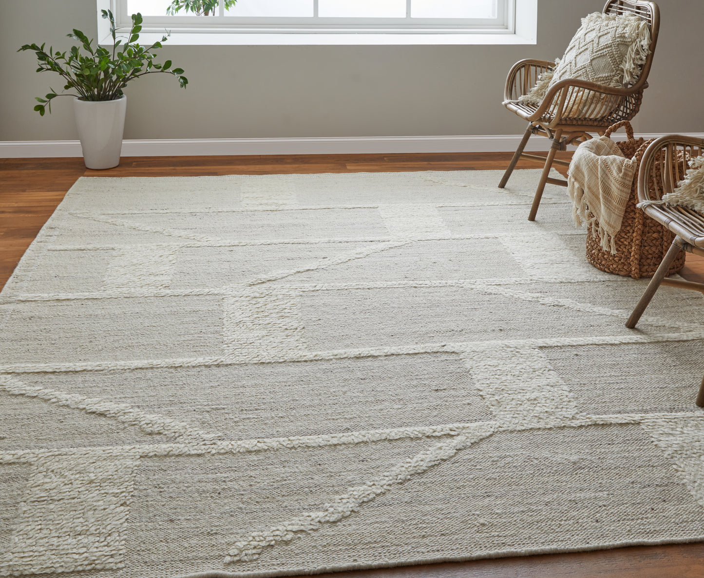 Ashby Transitional/Farmhouse/Casual Geometric/Solid Tan/Ivory - Feizy Rug