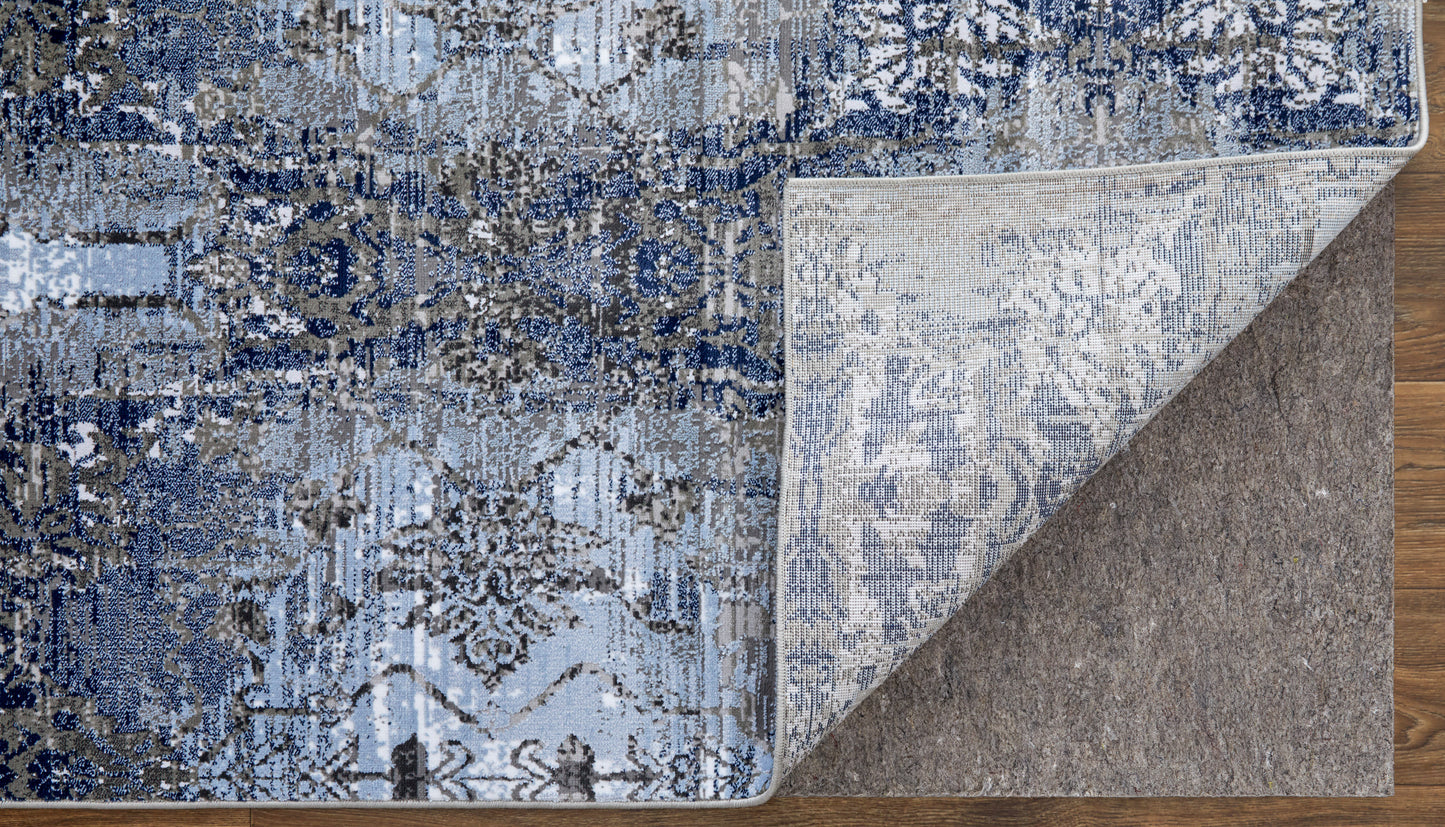 Gaspar Modern/Bohemian & Eclectic/Rustic Damask/Distressed Blue/Gray/Taupe - Feizy Rug