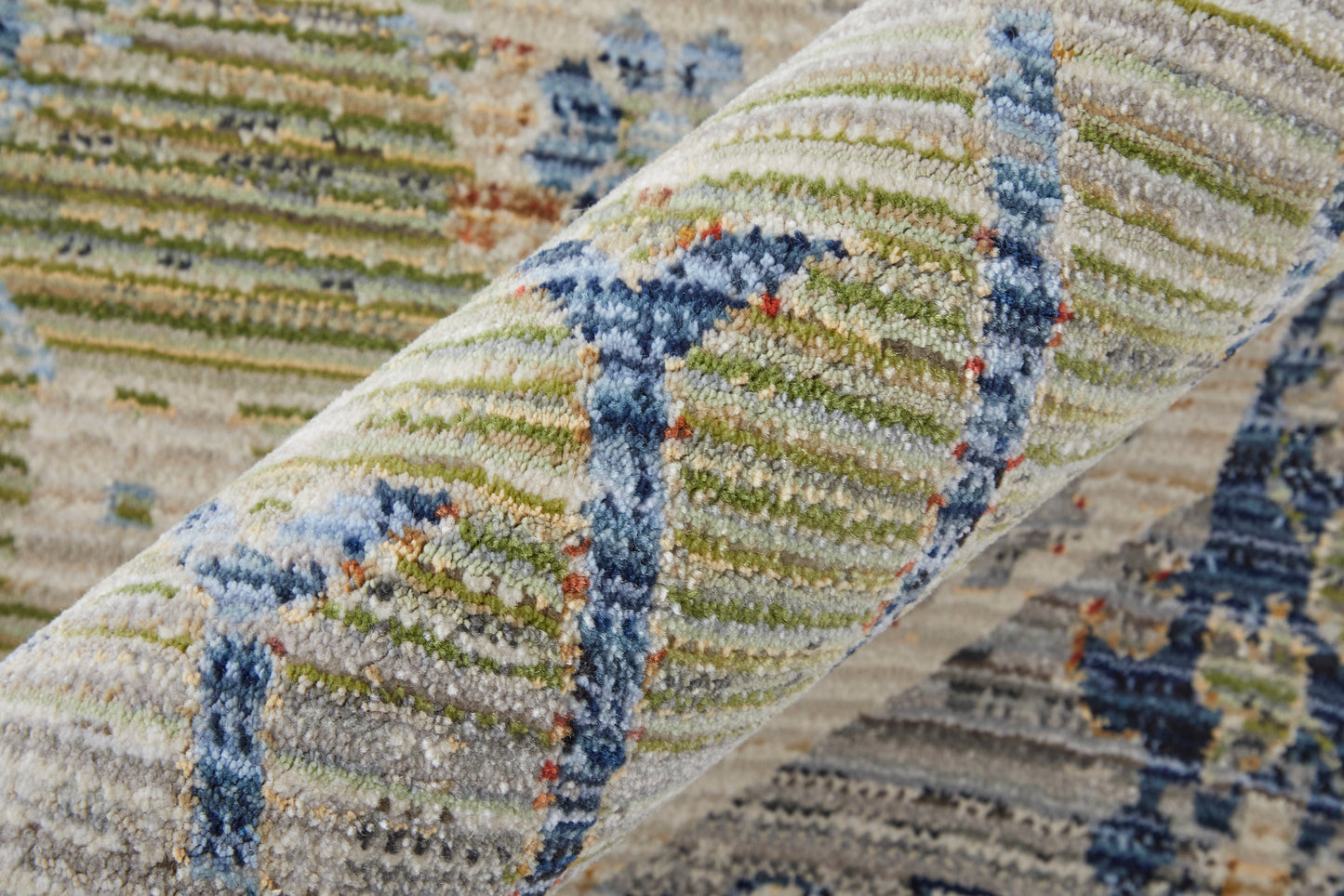 Melrose Transitional/Bohemian & Eclectic/Vintage Distressed/Bordered/Medallion Ivory/Green/Blue - Feizy Rug