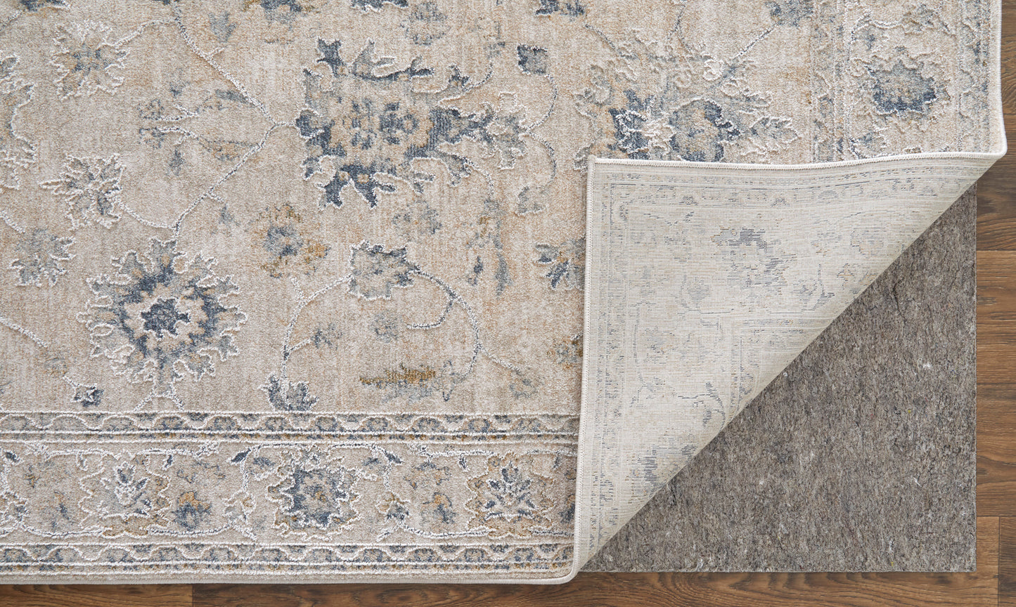 Pasha Transitional/Bohemian & Eclectic/Cottage Ivory/Taupe/Blue Area Rug