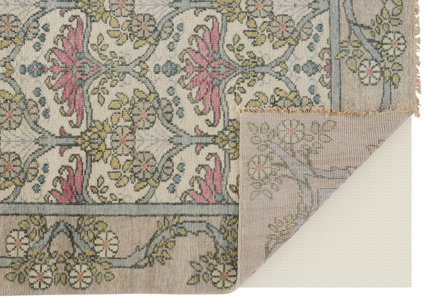 Beall Traditional/Classic/Vintage Floral & Botanical Ivory/Pink/Green - Feizy Rug