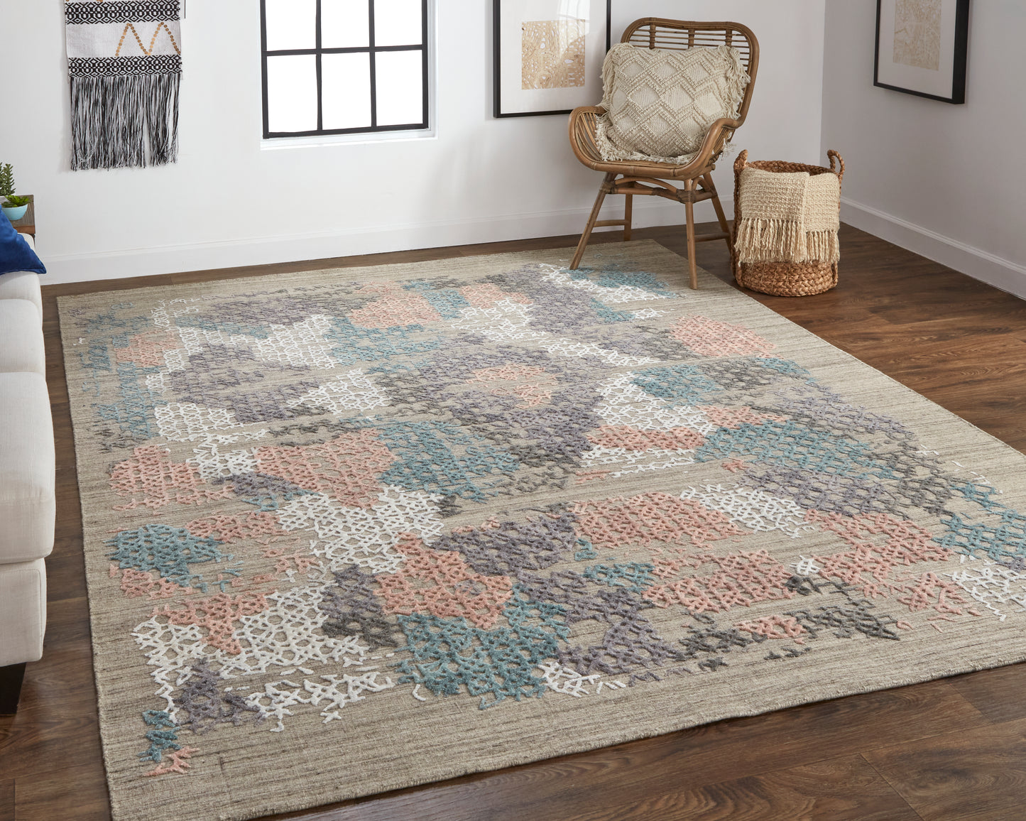 Elias Modern/Casual Abstract/Geometric/Distressed Pink/Blue/Taupe - Feizy Rug