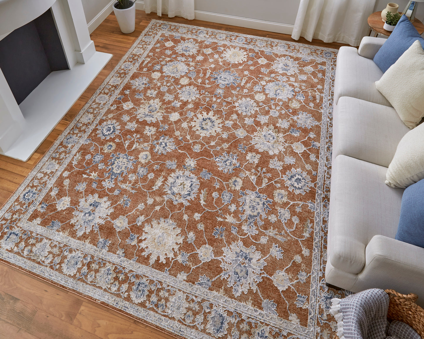 Pasha Transitional/Bohemian & Eclectic/Cottage Red/Ivory/Blue Area Rug