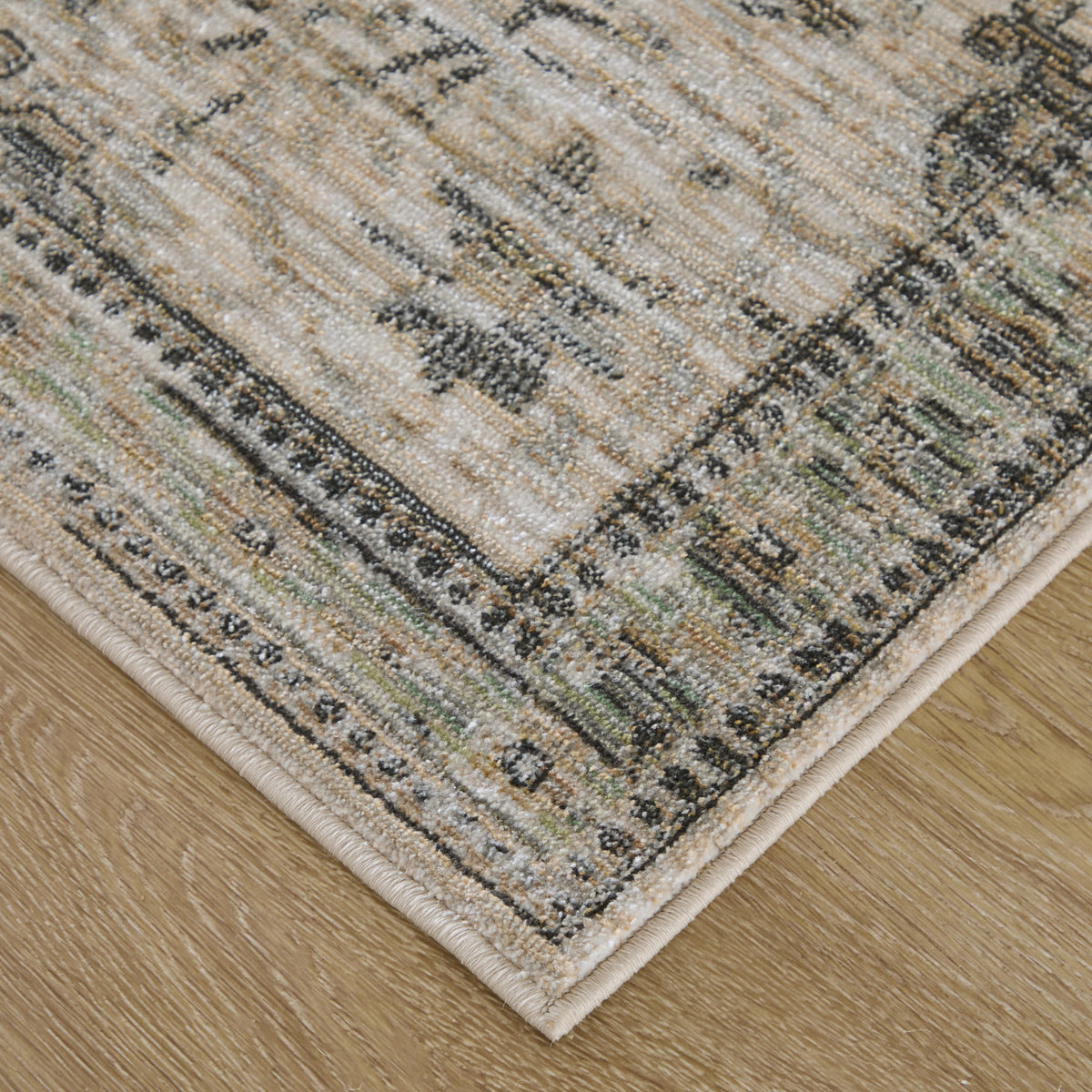 Augustine Traditional/Classic/Vintage Medallion/Bordered/Distressed Tan/Green/Ivory - Feizy Rug