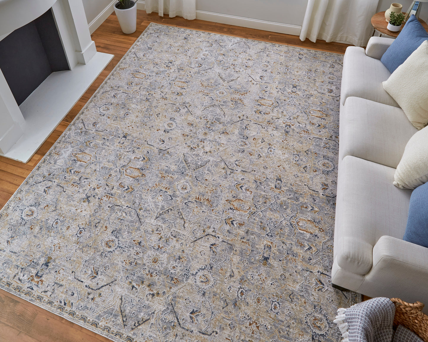 Pasha Transitional/Bohemian & Eclectic/Global Ivory/Blue/Tan Accent Rug  Feizy Rugs Small Parcel,Feizy Rugs,Pasha,Ivory/Blue/Tan,2' x 3',Accent Rug,Polyester,Transitional/Bohemian & Eclectic/Global,Turkey