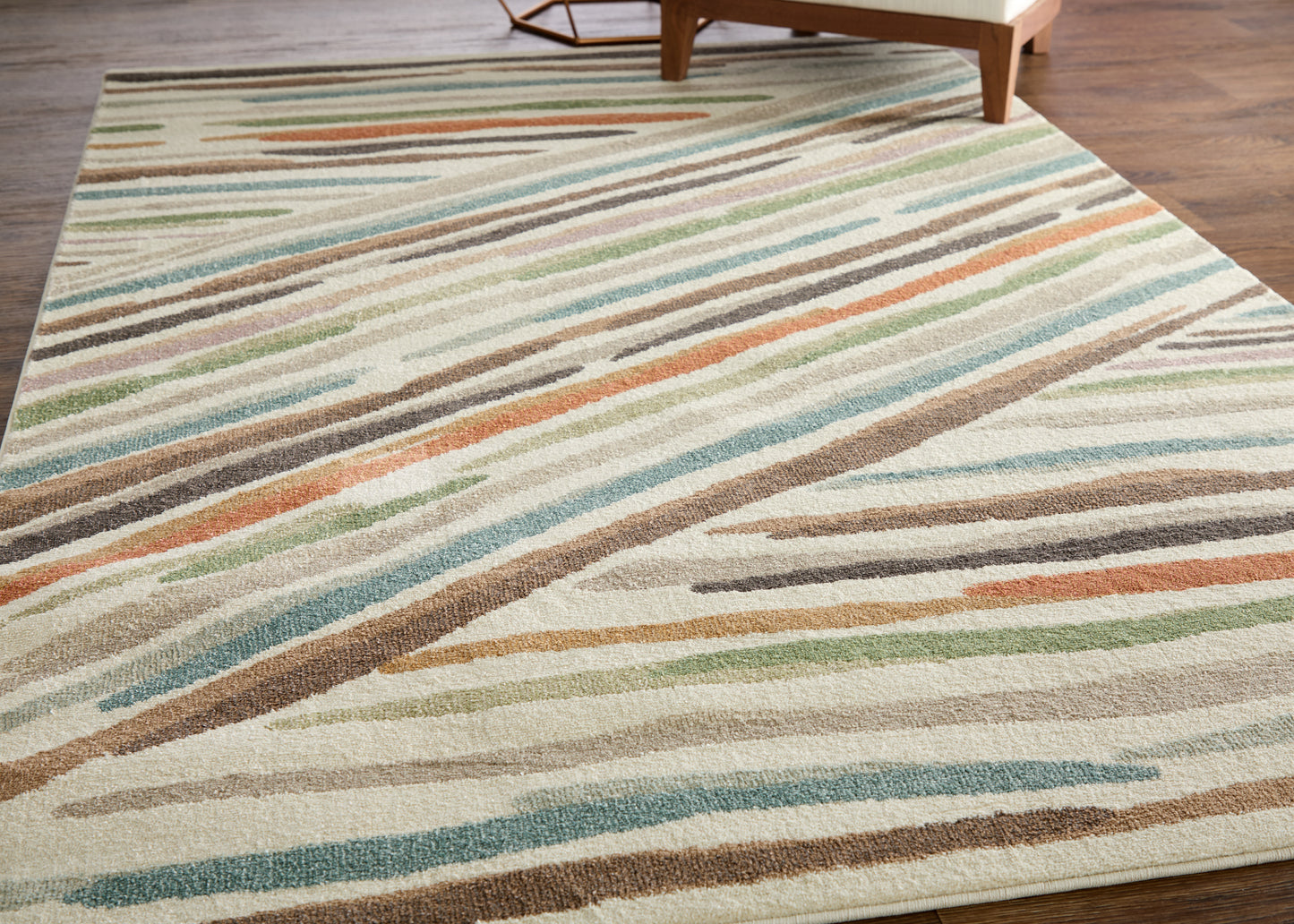 Eden Modern Abstract/Stripes Ivory/Brown/Blue - Feizy Rug