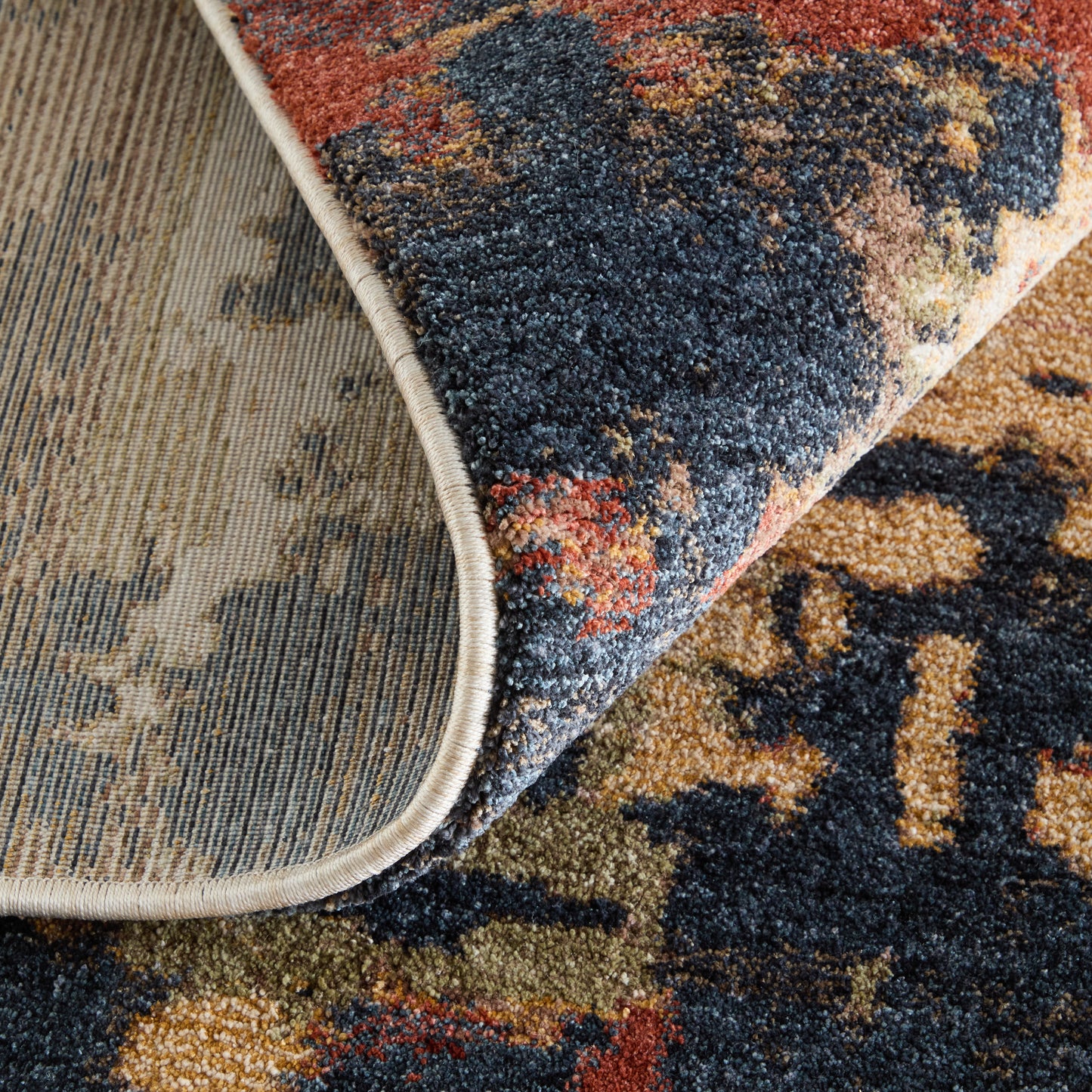 Pearson Modern/Industrial Abstract/Color Block/Distressed Blue/Red/Tan - Feizy Rug