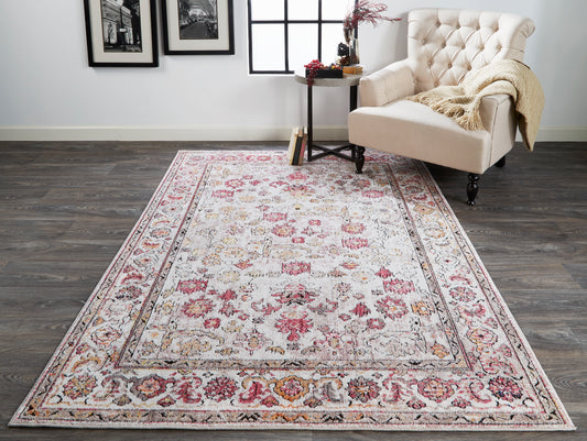 Armant Traditional/Vintage/Classic Oriental/Bordered Ivory/Pink/Gray - Feizy Rug