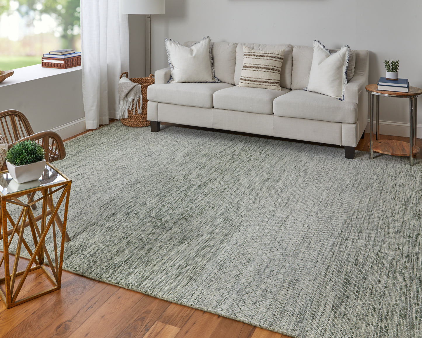 Branson Transitional/Casual/Scandinavian Solid/Geometric Green/Ivory - Feizy Rug