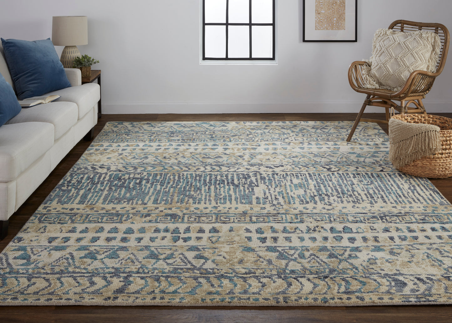 Palomar Transitional/Farmhouse Geometric Tan/Blue - Feizy Rug