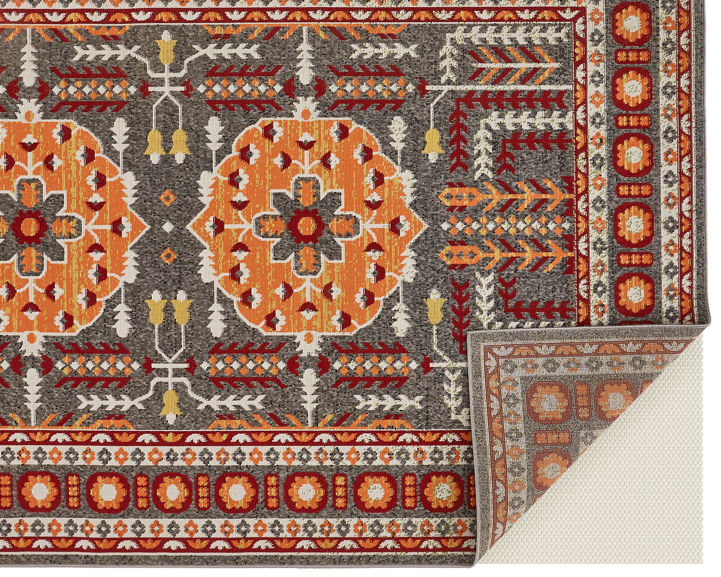 Foster Transitional/Classic/Bohemian & Eclectic Medallion/Bordered Orange/Gray - Feizy Rug